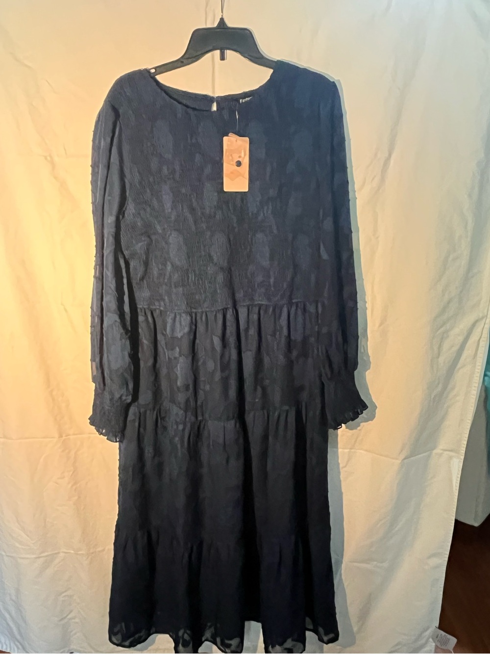 Womens Navy Long Sleeve Tiered Midi Dress - Unknown Brand